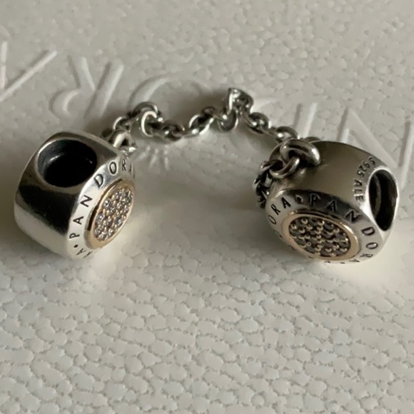 Pandora logo two tone 14k gold and silver safety chain - Picture 4 of 4